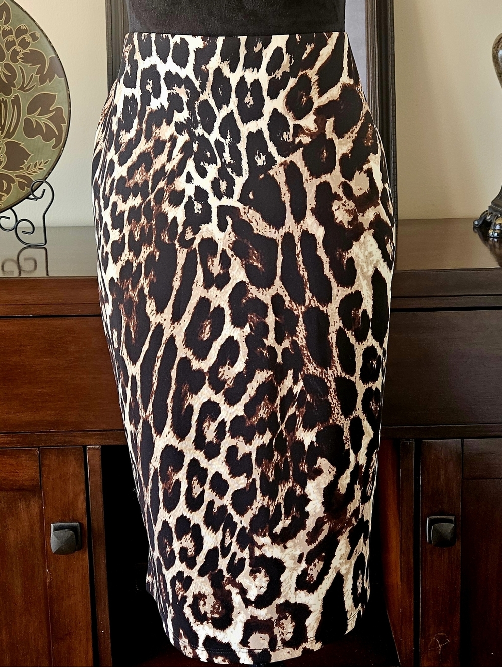 New York & Company Leopard-Print Pencil Skirt in Brown & Black